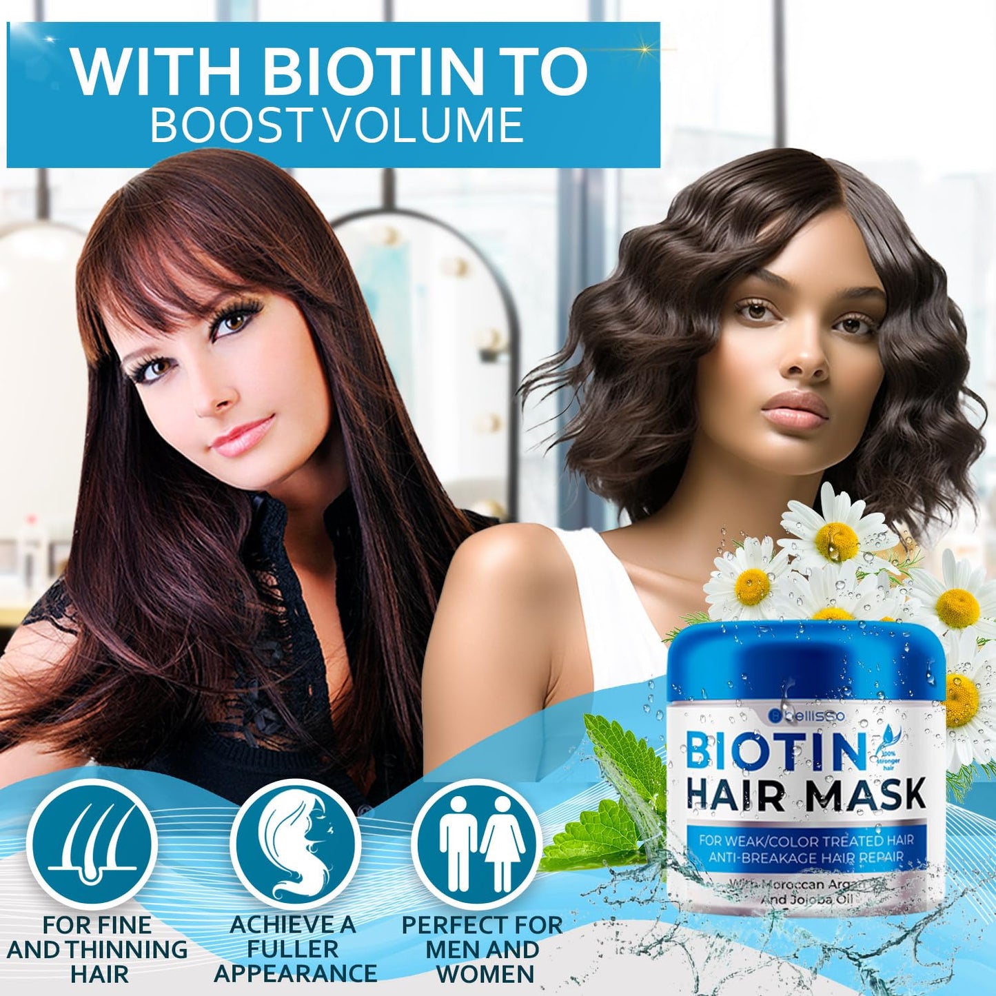 Biotin Hair Mask - Volume Boost and Deep Conditioner for Dry, Damaged Hair - Hydrating Repair Treatment for Women and Men - Moisture Conditioning for Curly Hair and Split Ends - Sulfate Paraben Free