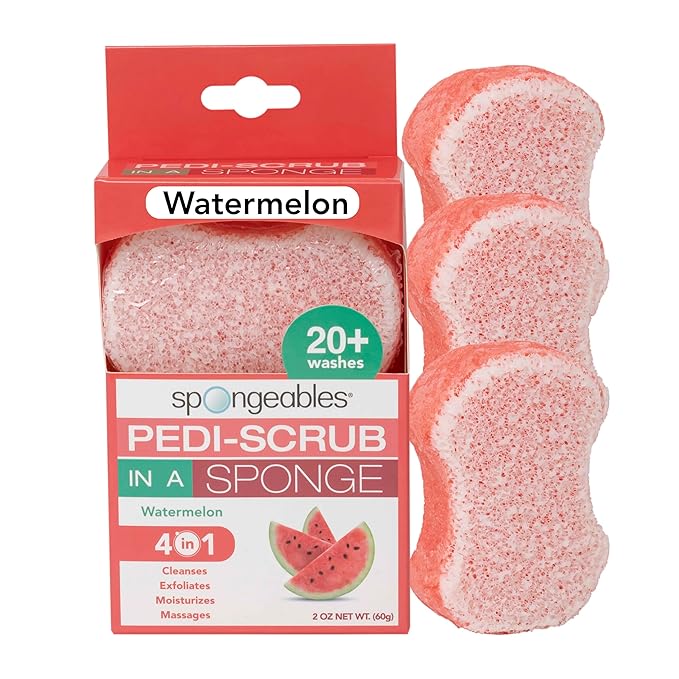 Spongables Pedi Scrub Foot Exfoliating 20+ Wash Sponge, Watermelon, 3 Count