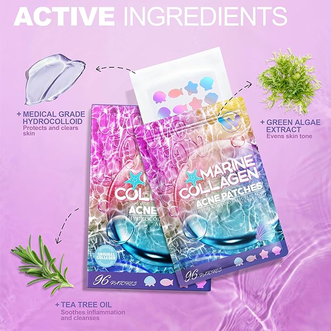 Pimple Patches Cute, Ocean Series shapes Pimple Patches for Face, Contains Salicylic Acid & Tea Tree Oil - 96 Dots