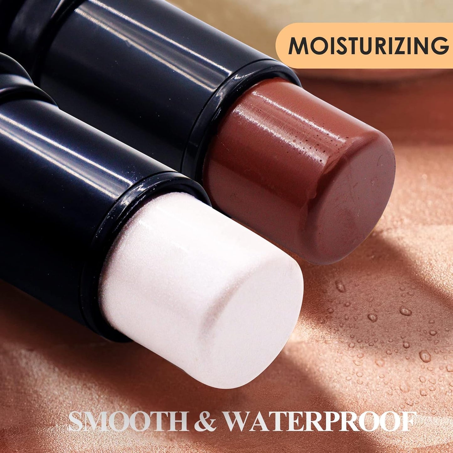 POPMISOLER 2 pcs Makeup Highlighter Stick & Cream Contour Stick, Natural Face Bronzer Stick Cool Toned Contour Kit for Beginners Waterproof Shimmer Highlight Stick, Brightening Foundation Stick