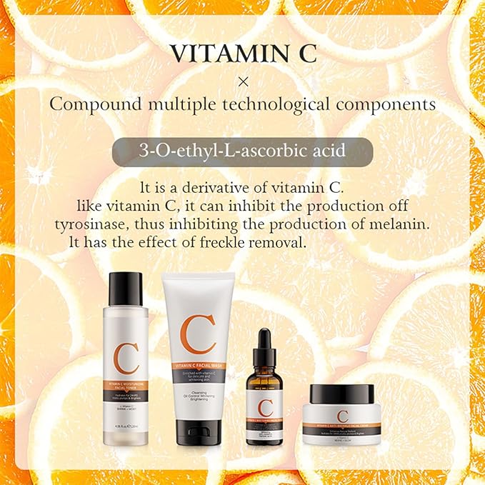 Vitamin C Skin Care Sets & Kits, Skincare Gift Set for Teenage Girls, Women Beauty Gift Sets Skin Care Kit with Cleanser,Toner,Serum,Face Cream, Long Lasting Moisturizing Skincare Set for Women Girls