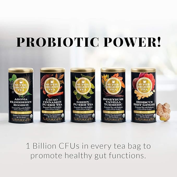 The Republic of Tea Organic Aronia Elderberry Rooibos SuperDigest Tea® | Probiotic Tea Bags (36 count)