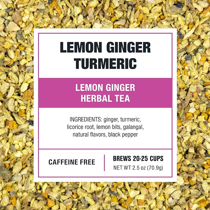 Tiesta Tea - Lemon Ginger Turmeric | Loose Leaf | Lemon Ginger Herbal Tea | Premium Blend | Non Caffeinated Herbal | Make Hot or Iced Brews Up to 25 Cups | 2.5 Ounce Resealable Pouch