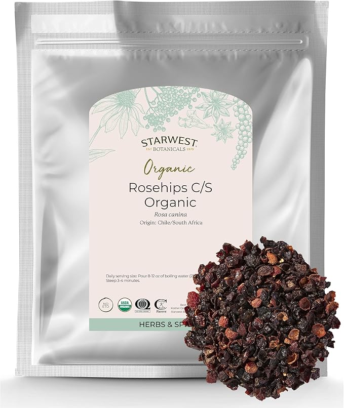 Starwest Botanicals Rosehips Organic - Dried Herb for Tea & Baking, Natural Source of Vitamin C, Seedless, Cut & Sifted, Certified Kosher, Non-GMO - Bulk 1 lb Bag