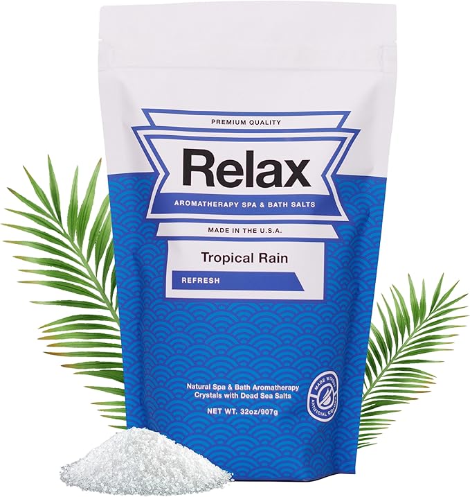 Relax Spa & Bath, Epsom & Dead Sea Salts, Aromatherapy Bath Salts for Hot Tub, Bath, or Spa, Infused with Magnesium, Mothers Day Gifts & Gifts for Mom, Tropical Rain Scent