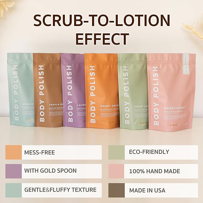 Body Polish, 8oz. - Sweet Satsuma Scented Body Scrub Exfoliator for Women, Exfoliating Sugar Scrub To Lotion Moisturizer, Gentle Exfoliant for Dry and Sensitive Skin, Handmade in USA