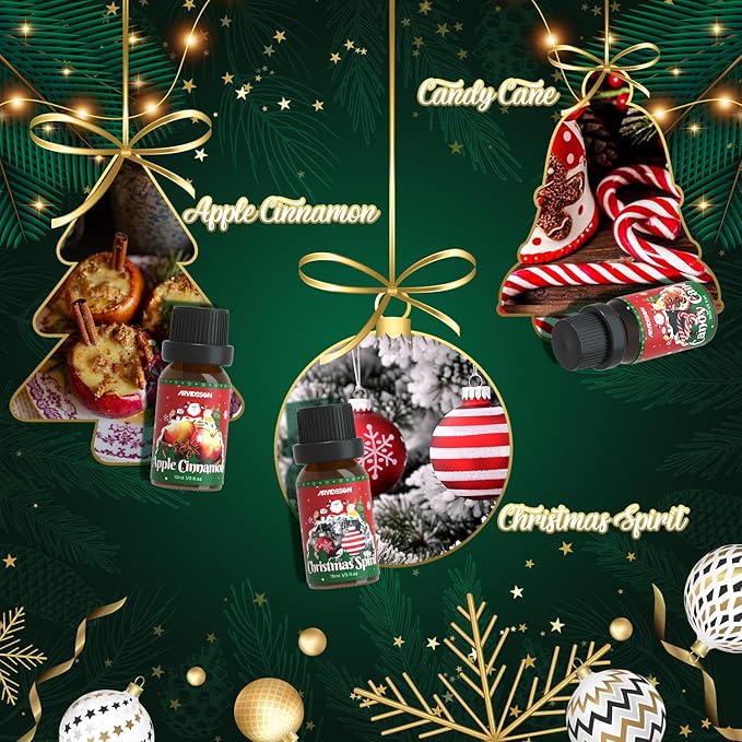 Christmas Fragrance Oil Set, ARVIDSSON Holiday Essential Oils for Diffuser, Mistletoe, Gingerbread, Apple Cinnamon, Candy Cane, Cranberry, Christmas Spirit, Merry Christmas Scented Oil Gift Set
