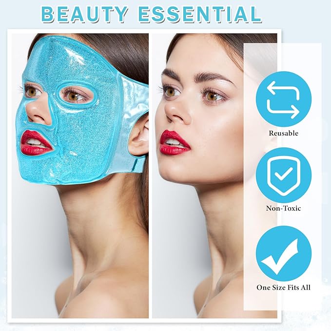 Geyoga Gel Ice Face Eye Mask Cooling Face Eye Masks for Reducing Puffiness, Dark Circles, Redness, Pain Relief, Migraine, Stress, Hot/Cold Pack Compress with Soft Plush Backing (Sky Blue)