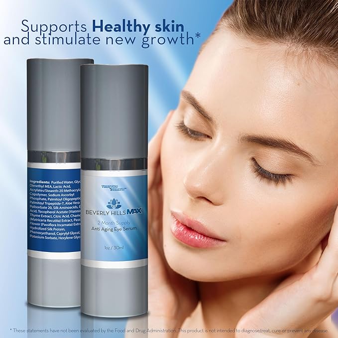 Beverly Hills Max Serum - 2 Month Supply - Anti Aging Eye Serum - Help Revive Tired Skin with Alpha Hydroxy Acids, Vitamin E, Aloe, & Vitamin C - Treatment for Dark Circles, Wrinkles, & Under Eye Bags