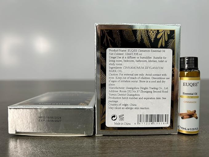 Cinnamon Essential Oil(0.33 oz/10 ml), Premium Cinnamon Oil Pure Essential Oil, Great for Humidifier, Diffusers, Candle Making