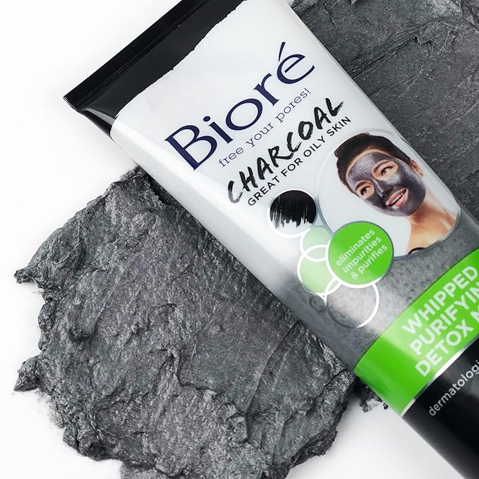 Bioré Charcoal Whipped Purifying Detox Mask, with Natural Charcoal, Deep Pore Cleansing, 4 Ounce, Dermatologist Tested, Non-Comedogenic, Oil Free