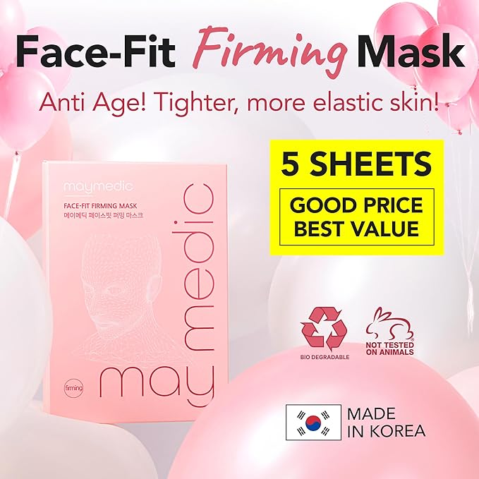 Face-Fit Firming Mask | Korean Skincare Sheet Mask with Copper Tripeptide, Acetyl Hexapeptide & Panthenol | Hydrating, Moisturizing & Lifting Mask for Dull, Dry Skin (Pack of 5)