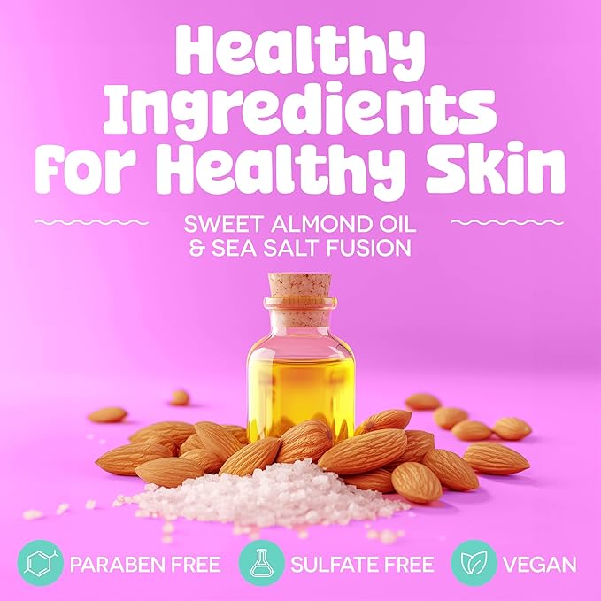 BeYOUtiful Guava Passion Fruit Body Scrub Exfoliator for Kids & Teens, Gentle Sugar Exfoliating Scrub, Cruelty-Free, Shea & Sweet Almond Oil, 16 oz