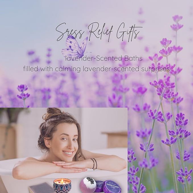 Lavender Gift Box for Women – Birthday Gift for Her, Spa Gift Set, Relaxing Self Care Package for Mom, Wife, Sister, Best Friend – Stress Relief Gifts for Women