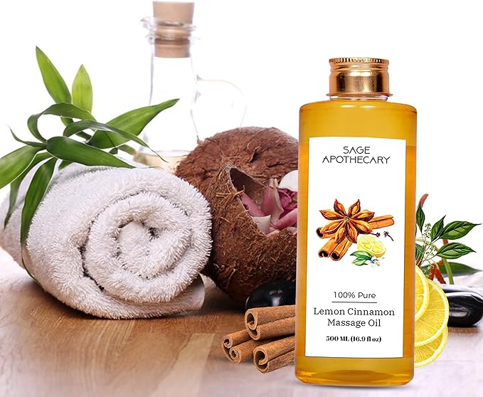 Lemon Cinnamon Massage Oil for Relaxed & Replenished Skin | No Parabens & Sulphates | Cruelty Free & Vegan Pure Natural Ingredients 500 ml