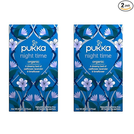 Pukka Organic Tea Bags, Night Time Herbal Tea with Chamomile, Lavender & Valerian, Perfect for Easing into a Soothing Sleep, 20 Count (Pack of 2) 40 Tea Bags