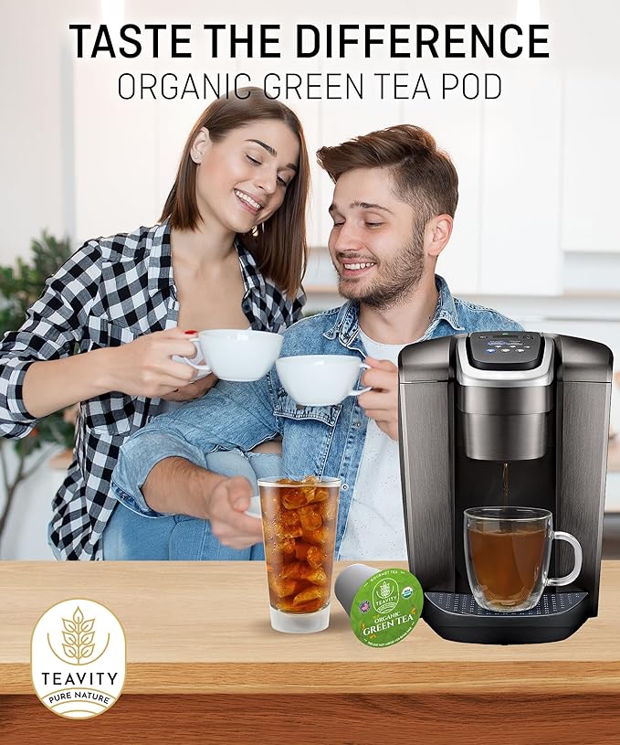 Organic Green Tea Pods for Keurig - Unsweetened Green Tea for K Cup Machines by Teavity (12 Tea Pods)
