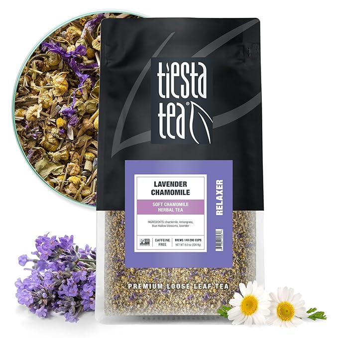 Tiesta Tea - Lavender Chamomile Herbal Tea | Loose Leaf | Calming Blend with Chamomile and Lavender | Caffeine-Free Herbal | Great for Hot or Iced Brews | Resealable Bulk Pouch, 200 Cups | 8 Ounce