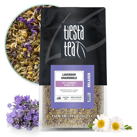 Tiesta Tea - Lavender Chamomile Herbal Tea | Loose Leaf | Calming Blend with Chamomile and Lavender | Caffeine-Free Herbal | Great for Hot or Iced Brews | Resealable Bulk Pouch, 200 Cups | 8 Ounce