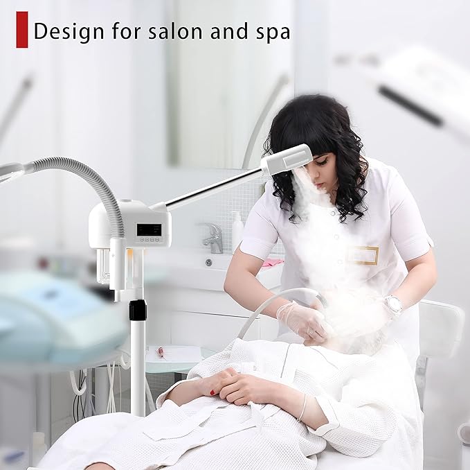 Facial Steamer Professional, Facial Steamer with Magnifying Lamp for Esthetician, 2 in 1 Ozone Steamer for Face, Face Steamer for Facial Deep Cleaning, White.