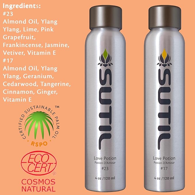 SUTIL Sensual Luxury | Love Potion #17 Massage Oil | Non Sticky Aphrodisiac Essential Oil | Botanical Arousal Oil for Women, Men, & Couples (Love Potion #17, 4 Oz)