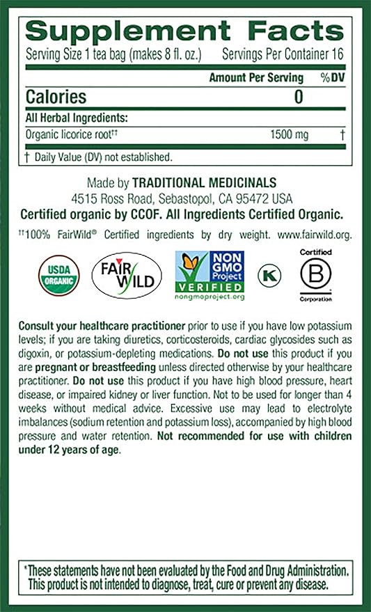 Traditional Medicinals Organic Licorice Root Herbal Tea, 16 Count