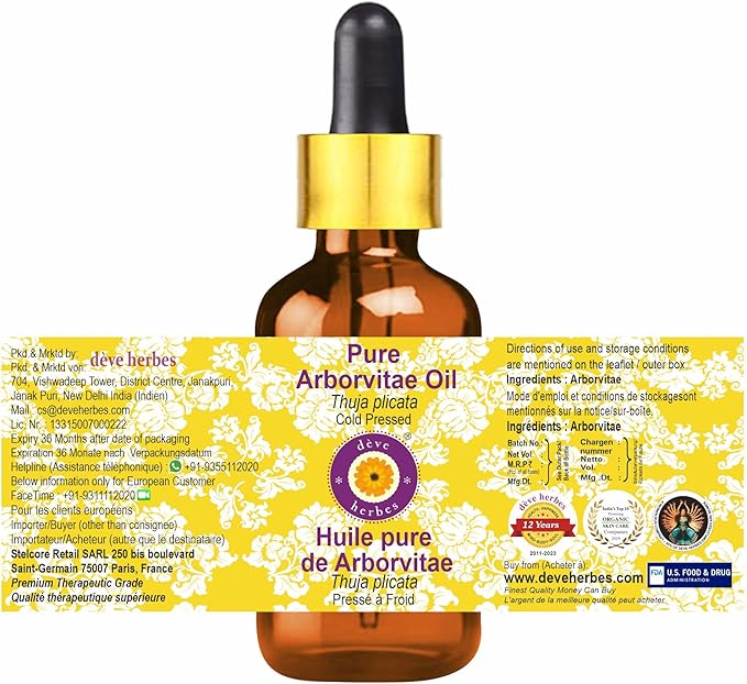 dève herbes Pure Arborvitae Oil (Thuja plicata) with Glass Dropper cold pressed 5ml (0.16 oz)