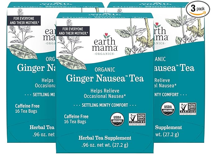 Earth Mama Organic Ginger Nausea™ Tea | Comforts Occasional Nausea + Morning Sickness, 16 Teabags Per Box (3-Pack)
