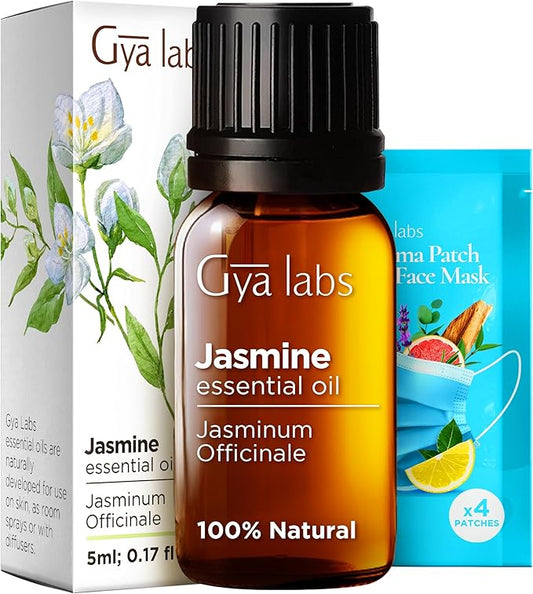 Gya Labs Jasmine Essential Oil for Diffuser - 0.17 Fl Oz - 100% Pure Natural Jasmine Oil for Skin, Hair, Body Massages Aromatherapy, Candle Making - Floral & Alluring Scent