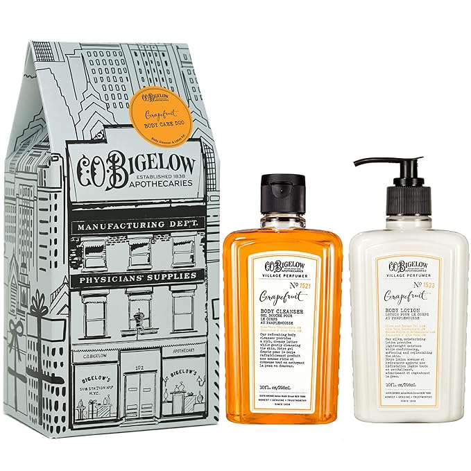 C.O. Bigelow Apothecary Duo, Grapefruit Body Care Gift Box with Body Soap & Lotion, Gift Set of Two - Moisturizing Lotion & Liquid Body Wash for Dry Skin - 10fl oz Each