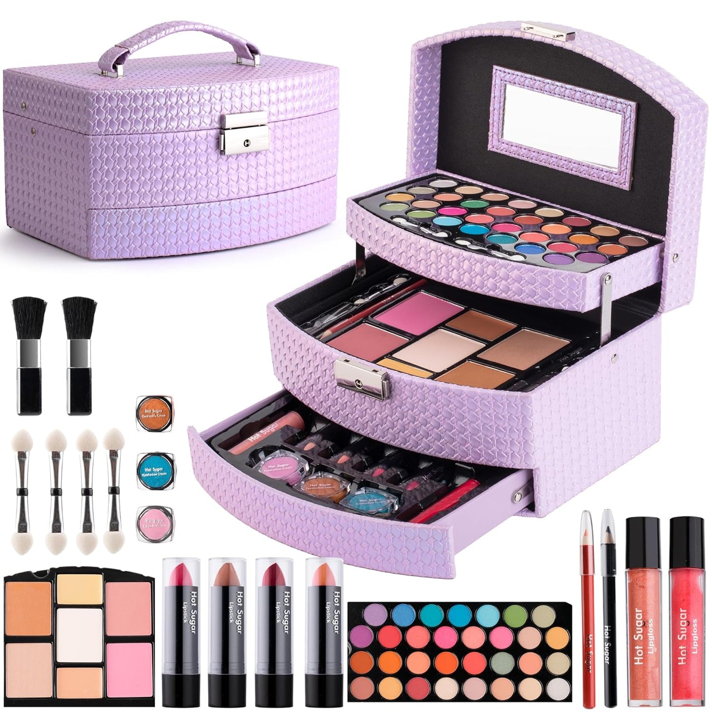 Hot Sugar Girls Makeup Kit for Birthday Gift, All in One Beginner Makeup Kit for Women Full Kit, Christmas Makeup Set for Teens 10 12 13 16 Includes Real Cosmetics and Makeup Tools (Purple)