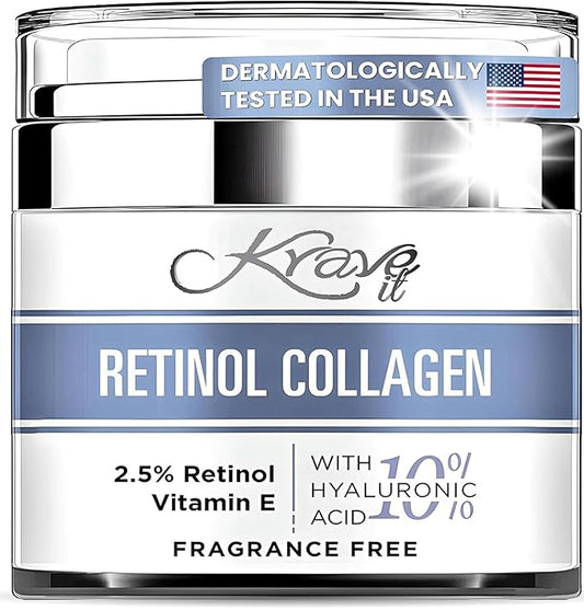 Retinol Cream for Face, Anti Aging Cream - Vitamin E, B5 & Hyaluronic Acid for Skin Care, Anti Wrinkle Face Cream with Collagen for Women/Men, Day-Night Face Moisturizer for Woman, Collagen Cream1.7oz