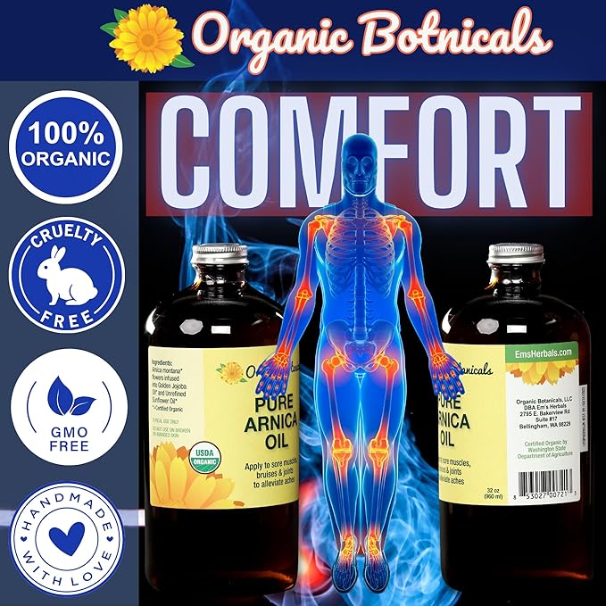 Arnica Oil - Pure Organic Muscle Discomfort Bottle - Organic Arnica Oil for Bruising and Swelling, Arnica Montana Oil for Muscle and Joint Discomfort, Arnica Massage Oil (32 oz)