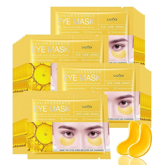 Under Eye Patches -30 Pairs Caviar Essence Eye Mask Eye Pads for Puffy Eyes, Reducing Dark Circles, Anti-Aging, Collagen Eye Mask for Moisturizing, Gold