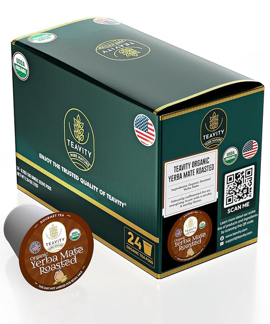 Organic Yerba Roasted Mate Tea Pods for Keurig by Teavity (24 Tea Pods)