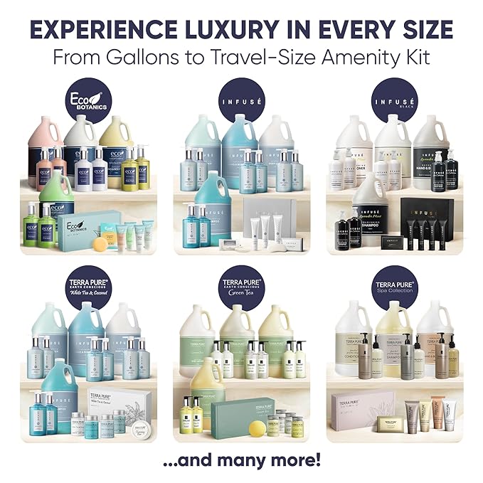Infuse Black Amenity Kit | Hotel Bulk Toiletries | 1 oz Shampoo, Conditioner, Lotion, Body Wash, Cleansing Bar Soap for Guest Hospitality Vacation Rentals | 1 Set/Case