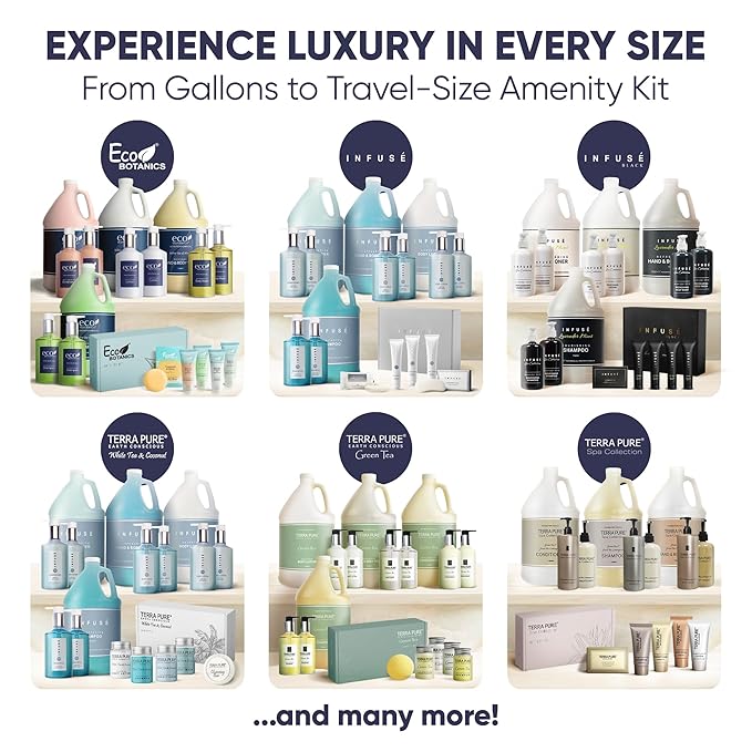 Aqua Organics Amenity & Accessory Kit | 1 oz Shampoo, Conditioner, Lotion, Body Wash, Body Bar, Cleansing Bar, Shave & Dental Sets, Make-Up Wipes, Vanity Kit | 60 Sets