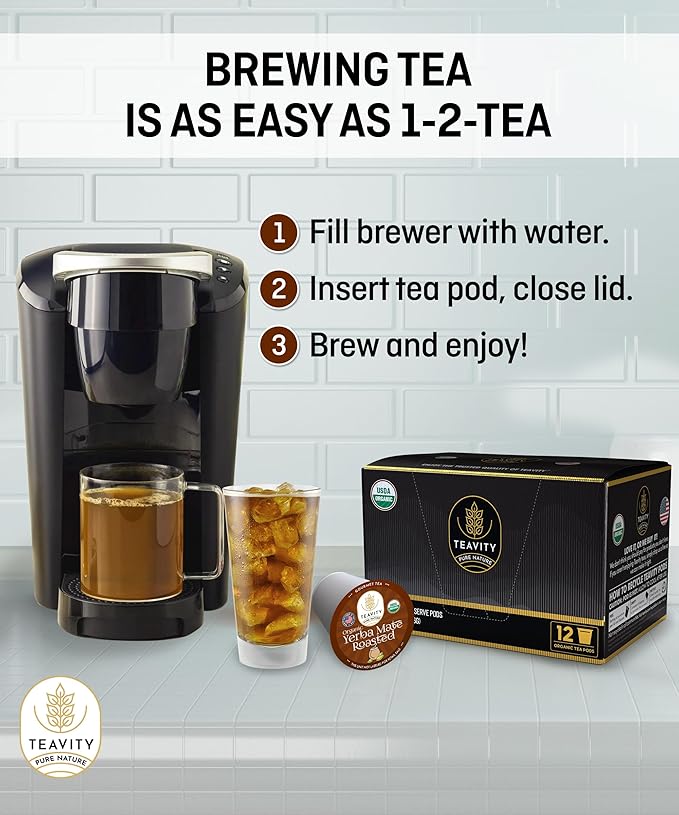 Organic Yerba Roasted Mate Tea Pods for Keurig by Teavity (12 Tea Pods)