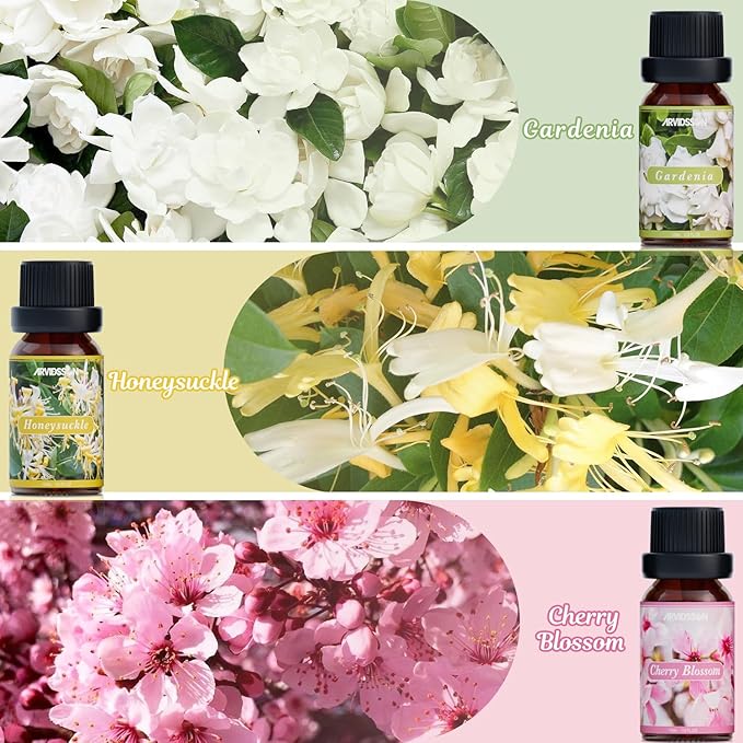 Floral Essential Oils Set, ARVIDSSON Flower Fragrance Oil for Candle Making - Rose, Gardenia, Cherry Blossom, Honeysuckle, Lilac, Diffuser Scented Oil Gift for Women