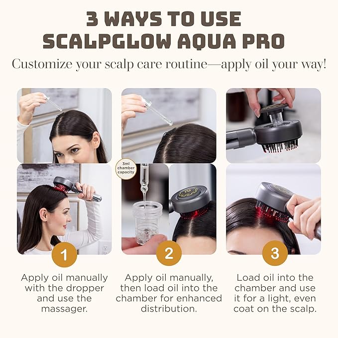 ScalpGlow Aqua Pro Waterproof Electric Scalp Massaging Oil Dispenser with Adjustable Speed | Deep Tissue Scalp Massage, Hair Growth Stimulation, and Oil Infusion for Stress Relieving Hair Care