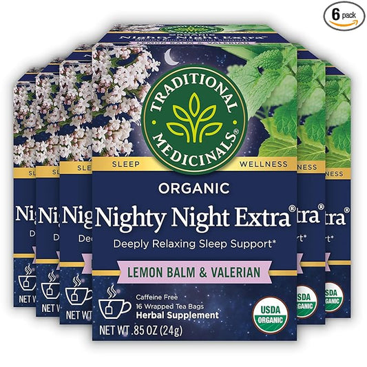 Traditional Medicinals Organic Nighty Night Extra Tea With Valerian Root for Relaxation, 96 Tea Bags (Pack of 6)