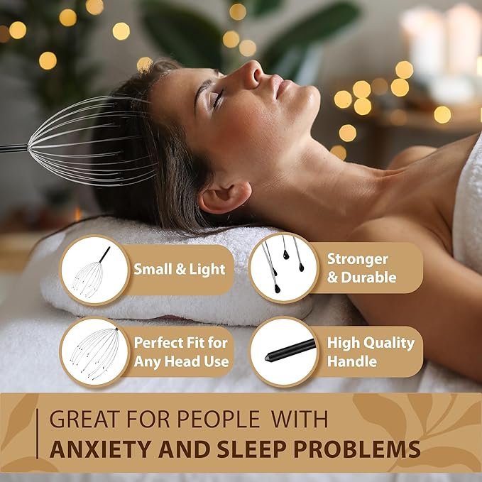 Head Massager 20 Fingers Scalp Massager Head Scratcher, Back Massage Back Scratcher, Stocking Stuffers for Scalp and Body Massage 2 Pack (Black)