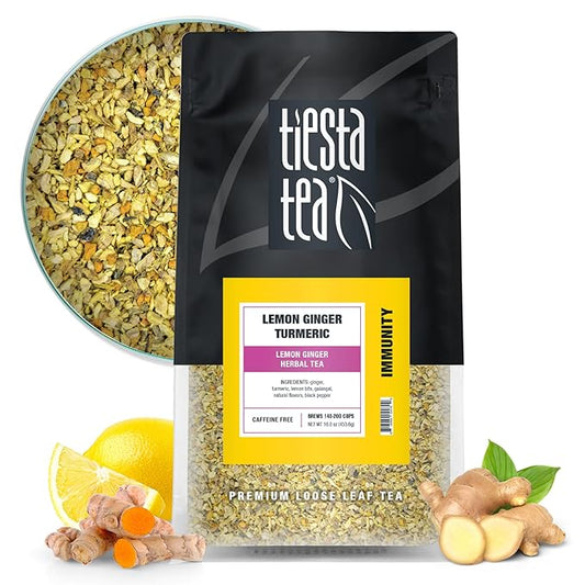 Tiesta Tea - Lemon Ginger Turmeric | Loose Leaf | Lemon Ginger Herbal Tea | Premium Non-Caffeinated Herbal Blend | Make Hot or Iced & Brews Up to 200 Cups | 16 Ounce Resealable Bulk Pouch