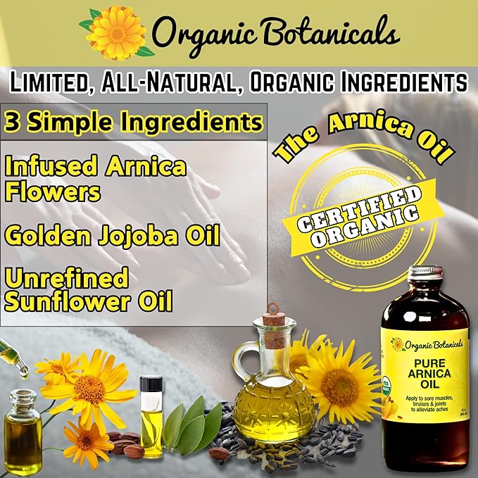 Arnica Oil - Pure Organic Muscle Discomfort Bottle - Organic Arnica Oil for Bruising and Swelling, Arnica Montana Oil for Muscle and Joint Discomfort, Arnica Massage Oil (8 oz)