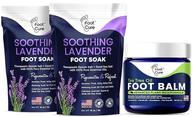 Soothing Lavender Foot Soak with Epsom Salt - Best Toenail Treatment, & Softens Calluses - Soothes Sore & Tired Feet Tea Tree Oil Foot Balm/ Moisturizer For Dry Cracked Feet