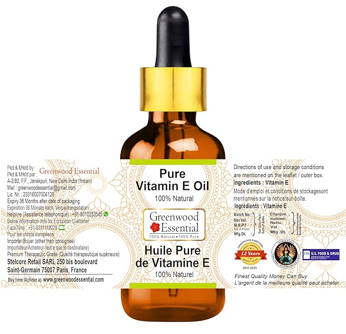 Pure Vitamin E Oil with Glass Dropper Premium Therapeutic Grade for Hair, Skin & Aromatherapy (Pack of Three) 100ml X 3 (10.1oz)
