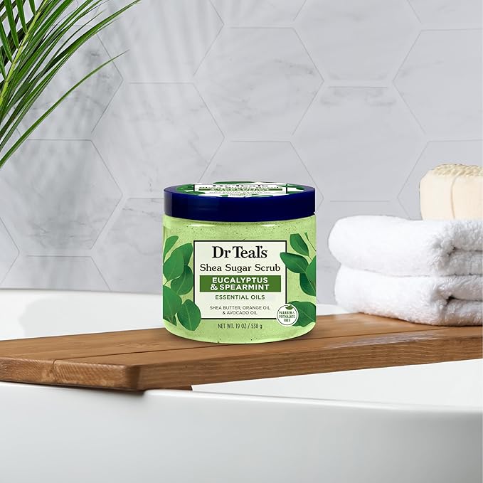 Dr Teal's Shea Sugar Scrub, Eucalyptus & Spearmint Essential Oils, 19 oz (Pack of 3)