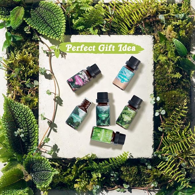 SALKING Nature Fragrance Oils, Premium Essential Oil for Diffuser, Scented Oil Gift Set for Soap Candle Making - Pine, Ocean Breeze, Rain, Fresh Cut Grass, Wildflowers, Mountain Air