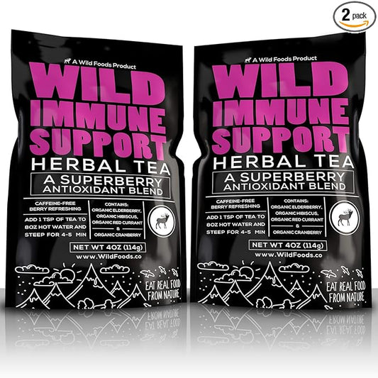 Wild Foods Immune Support Tea | Organic Elderberry, Currant, Hibiscus and Cranberry | Superberry Antioxidant Blend Loose Leaf Herbal Teas | Natural Immunity Boost | (TWO x 4 ounce)
