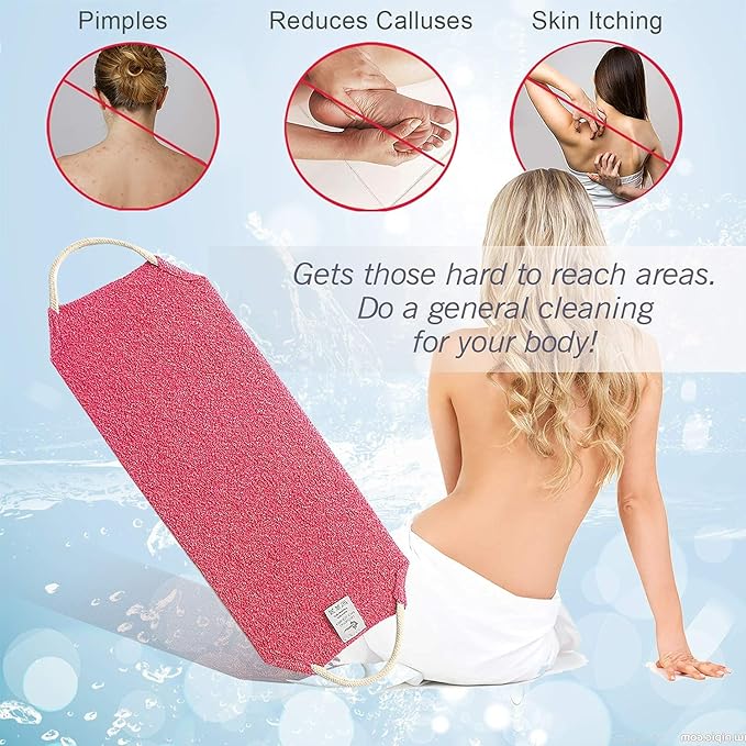 Evridwear Exfoliating Back Scrubber with Handles Two Sides for Body Shower Deep Cleans Skin Massages Invigorating Blood Circulation Men Women One Size (2 Pack Pink)